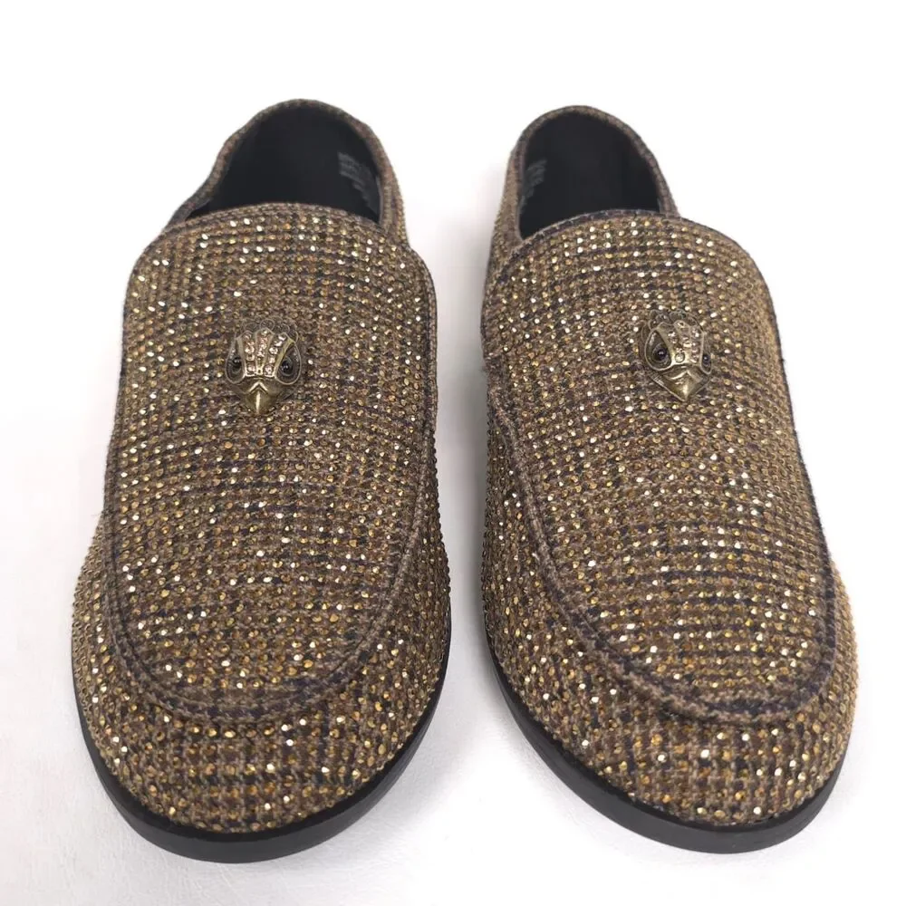 KURT GEIGER Boys New Hugh Loafers Shoes 3M Crystal Embellished Brown DRENCH EU34